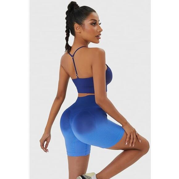 2 Workout Outfits Sets 4 piece Seamless Backless Tank Sport Bra High Waist SMALL - Picture 3 of 5